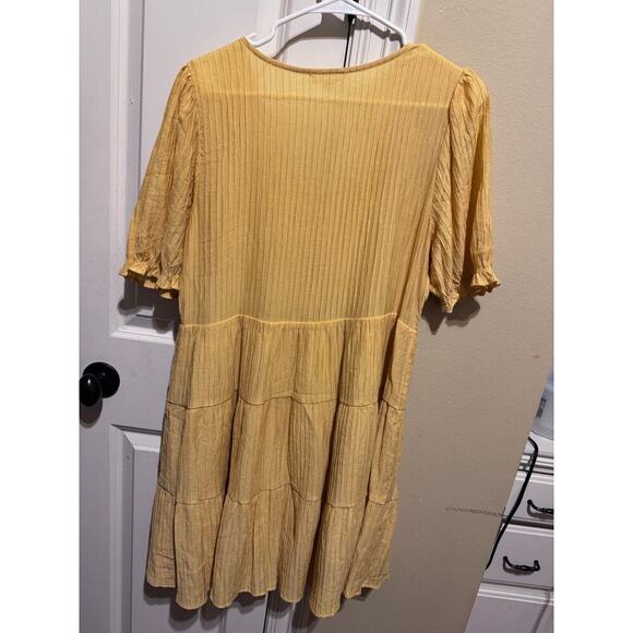 Blu Pepper Butter Yellow Midi Tiered Dress V-neck Button Up Lines Sz L - Picture 7 of 9